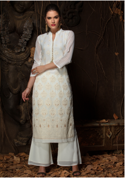 White Color Designer Georgette Kurti